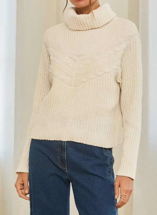 Ivory Turtleneck Knitted Sweater