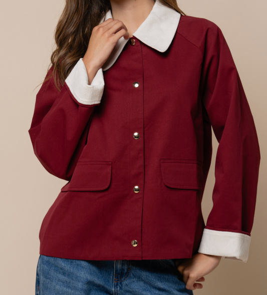 Burgundy Corduroy Contrast Jacket