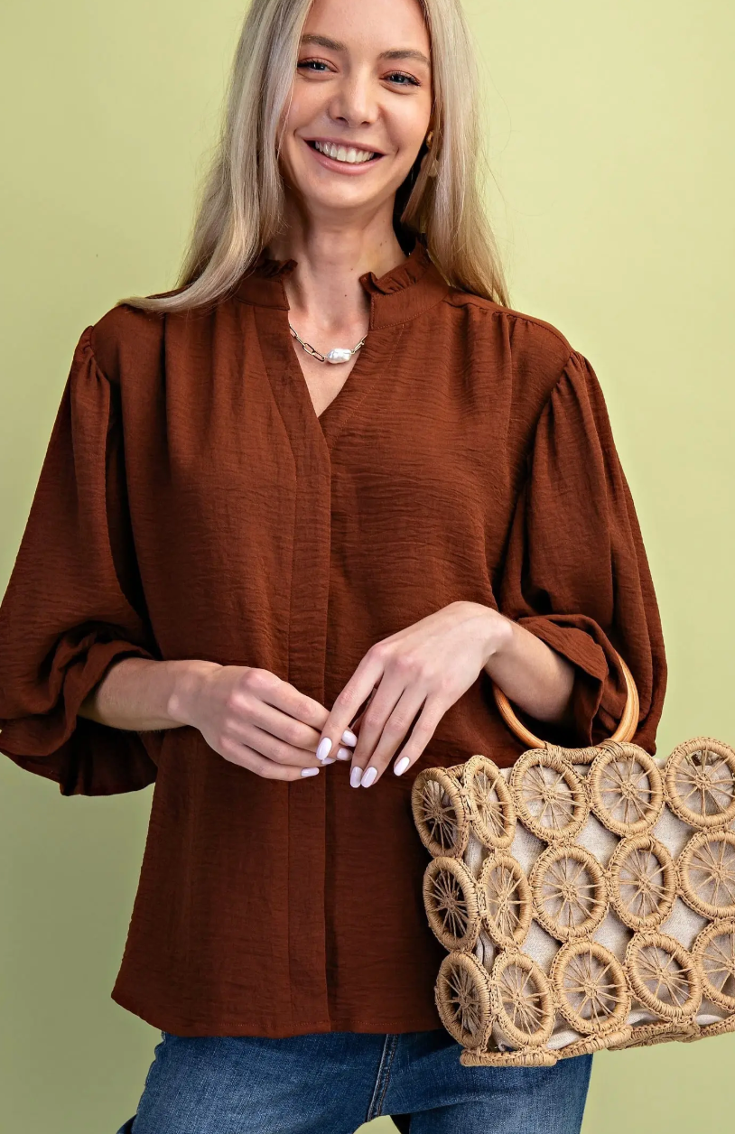 3/4 Length Ballon Sleeve- Mocha