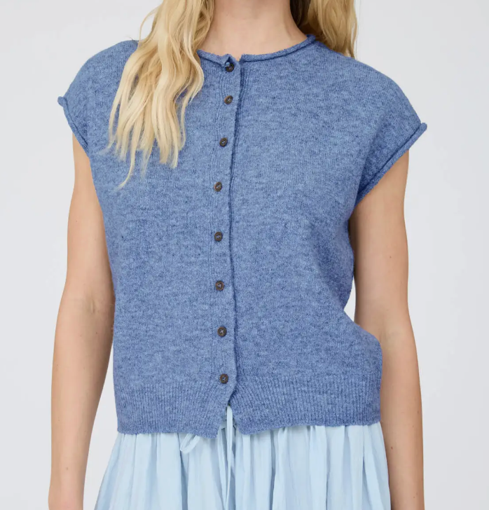 Raw Edge Sleeveless Cardigan- Denim