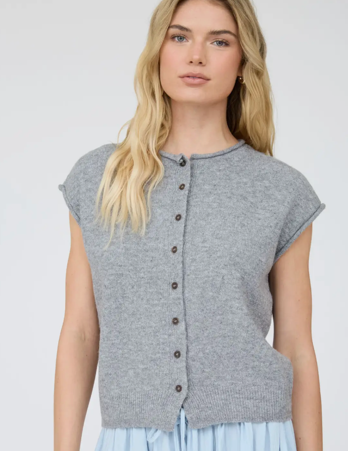 Raw Edge Sleeveless Cardigan- Dark Grey