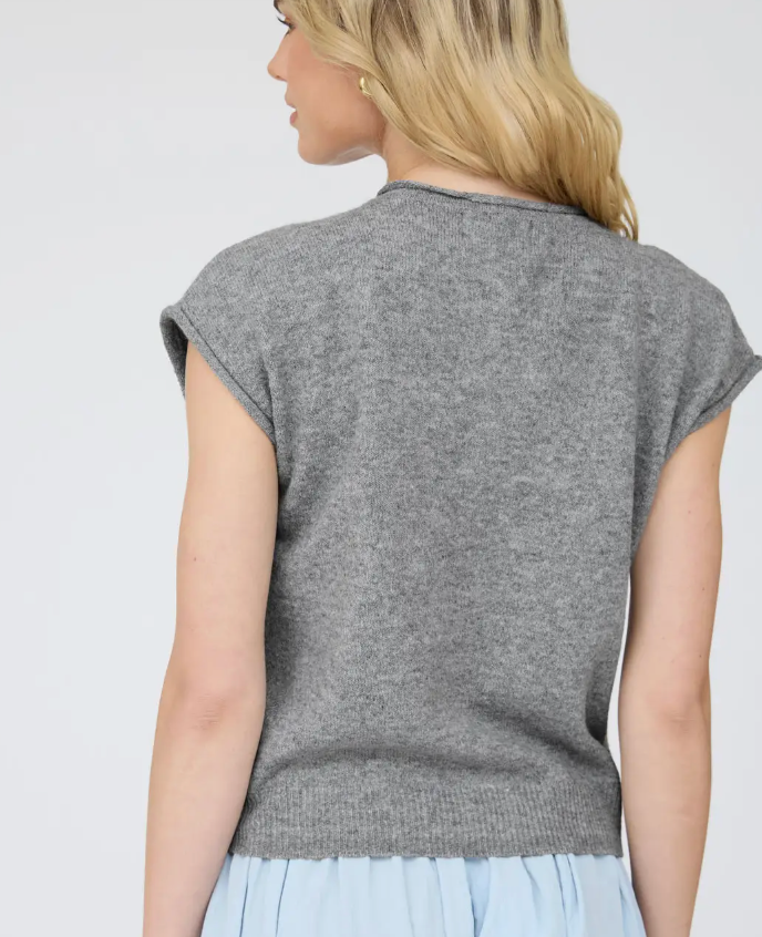 Raw Edge Sleeveless Cardigan- Dark Grey