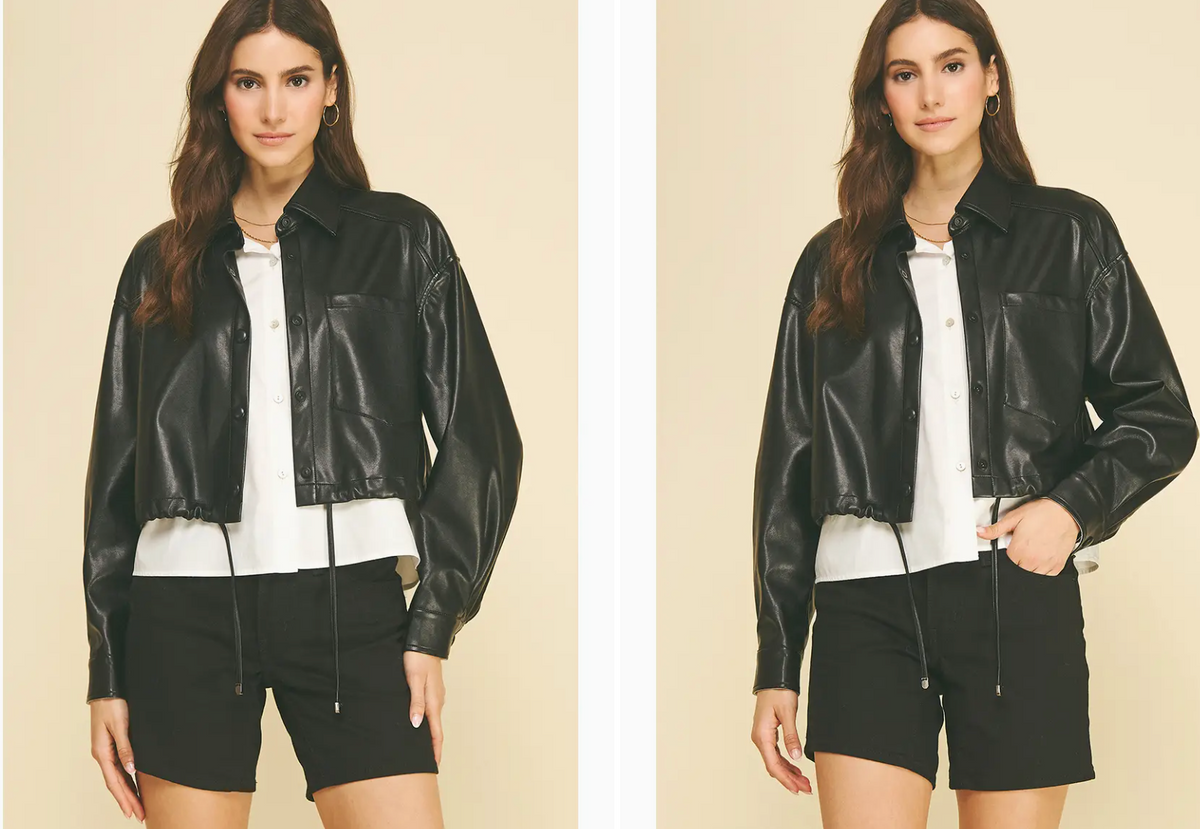 Cropped Faux Leather Jacket