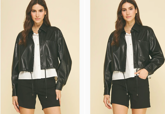 Cropped Faux Leather Jacket