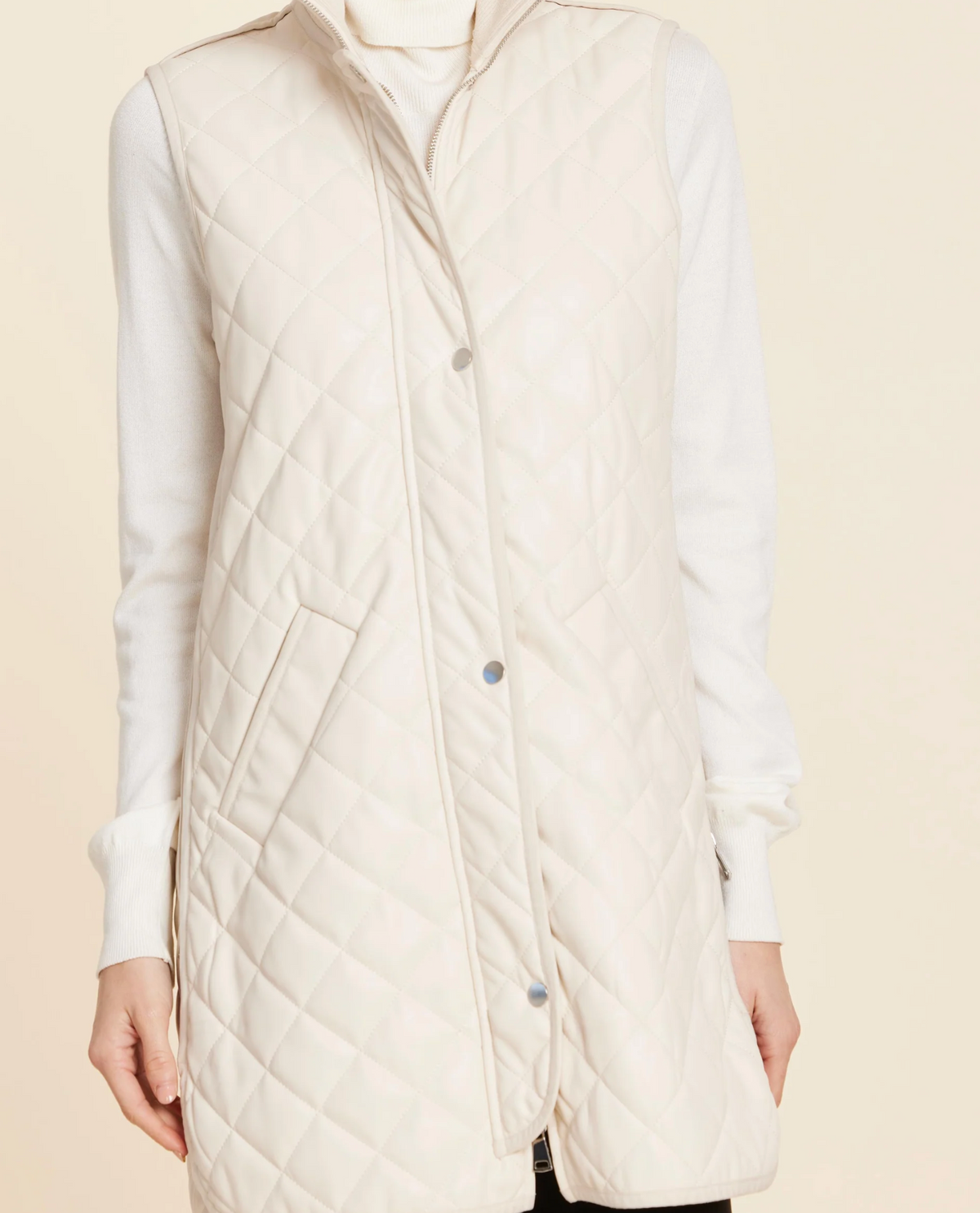 Leather Quilted Vest- Creme
