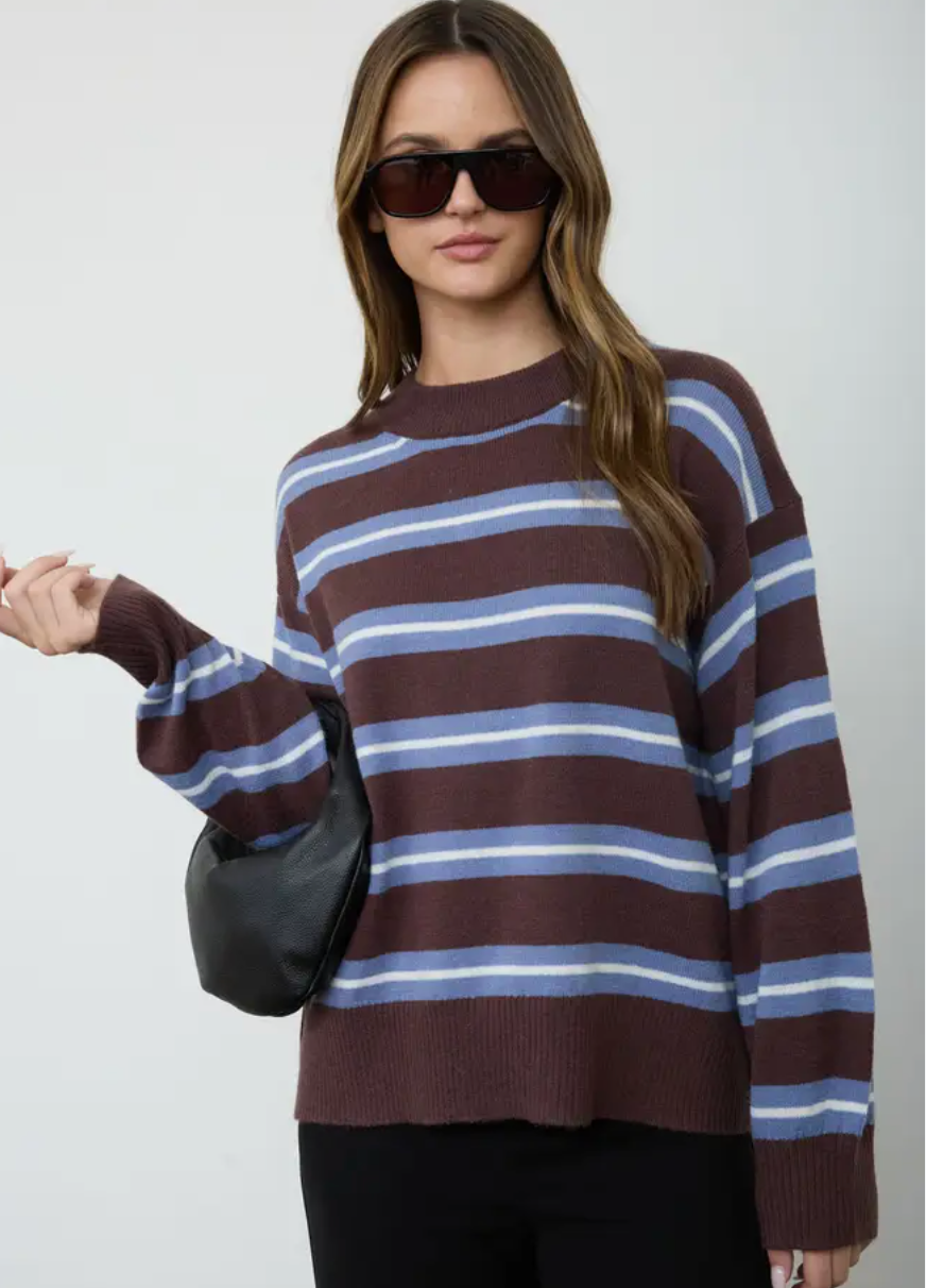 Stripe Knit Cardigan - Brown Multi