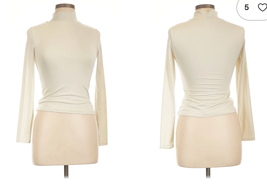 Ribbed Mock Neck Long Sleeve Top- Ivory