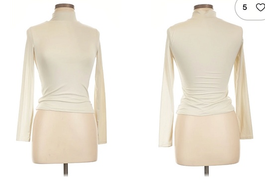 Ribbed Mock Neck Long Sleeve Top- Ivory