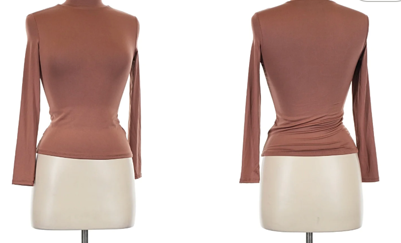 Ribbed Mock Neck Long Sleeve- Brown