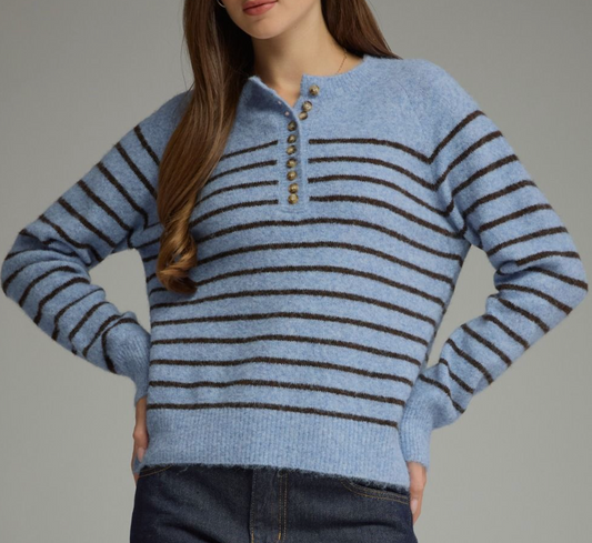 Striped Long Sleeve Sweater Button Detail