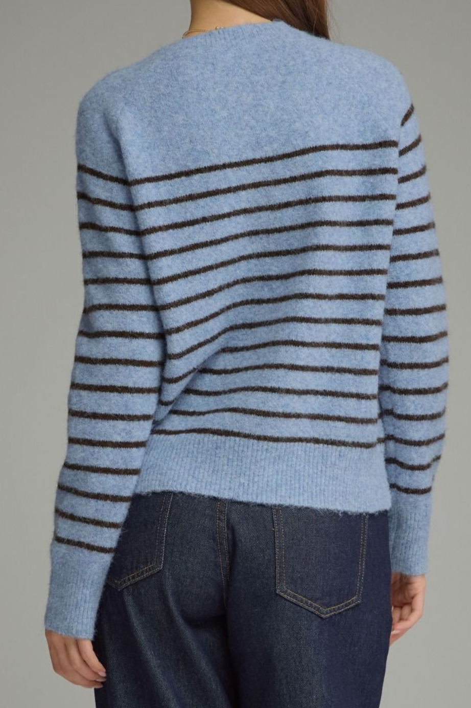 Striped Long Sleeve Sweater Button Detail