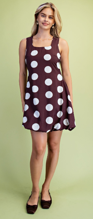 Brown Polka-Dot Bubble Hem Mini Dress