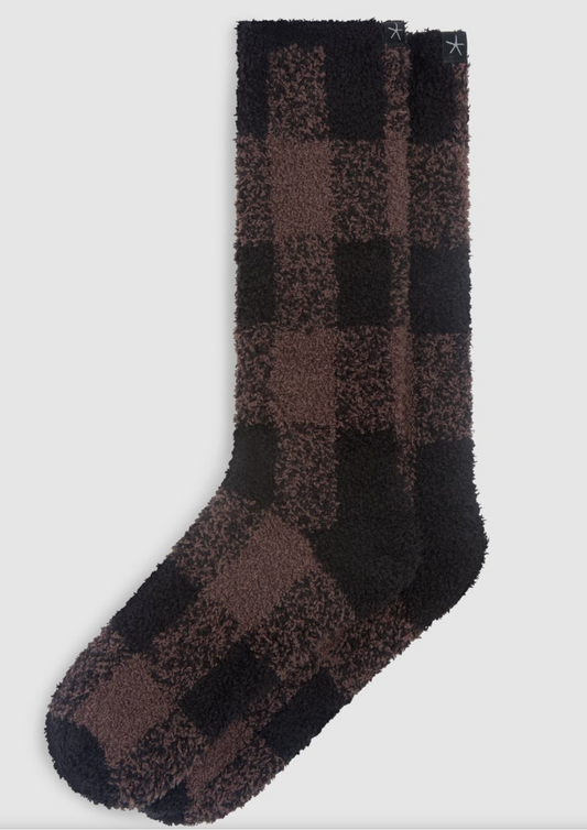 CozyChic Buffalo Plaid Socks- Umber