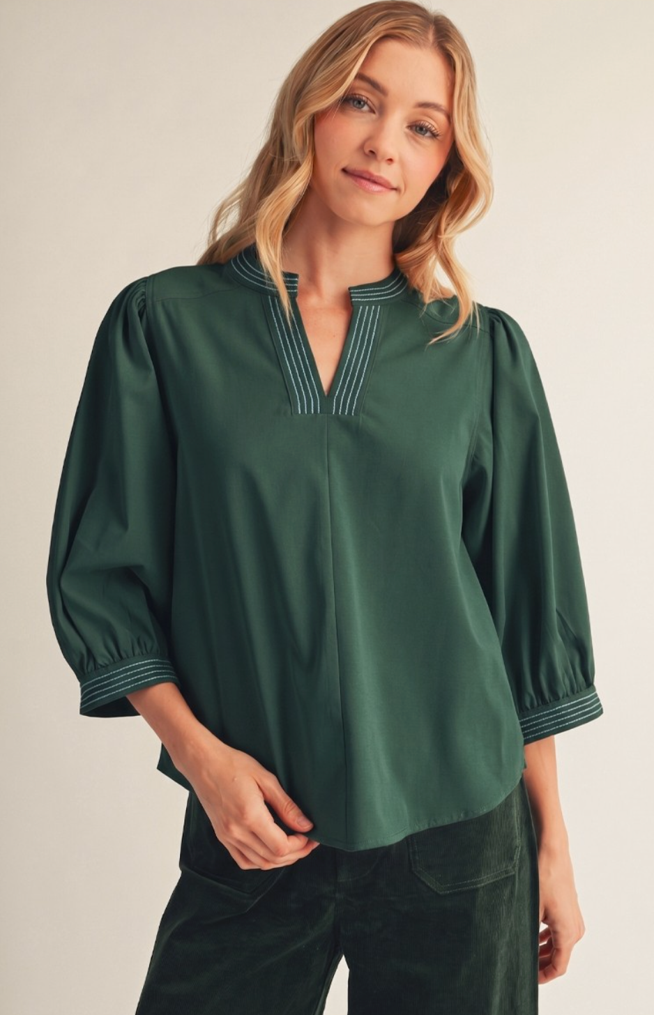 Stitch Detail Notched V Neck