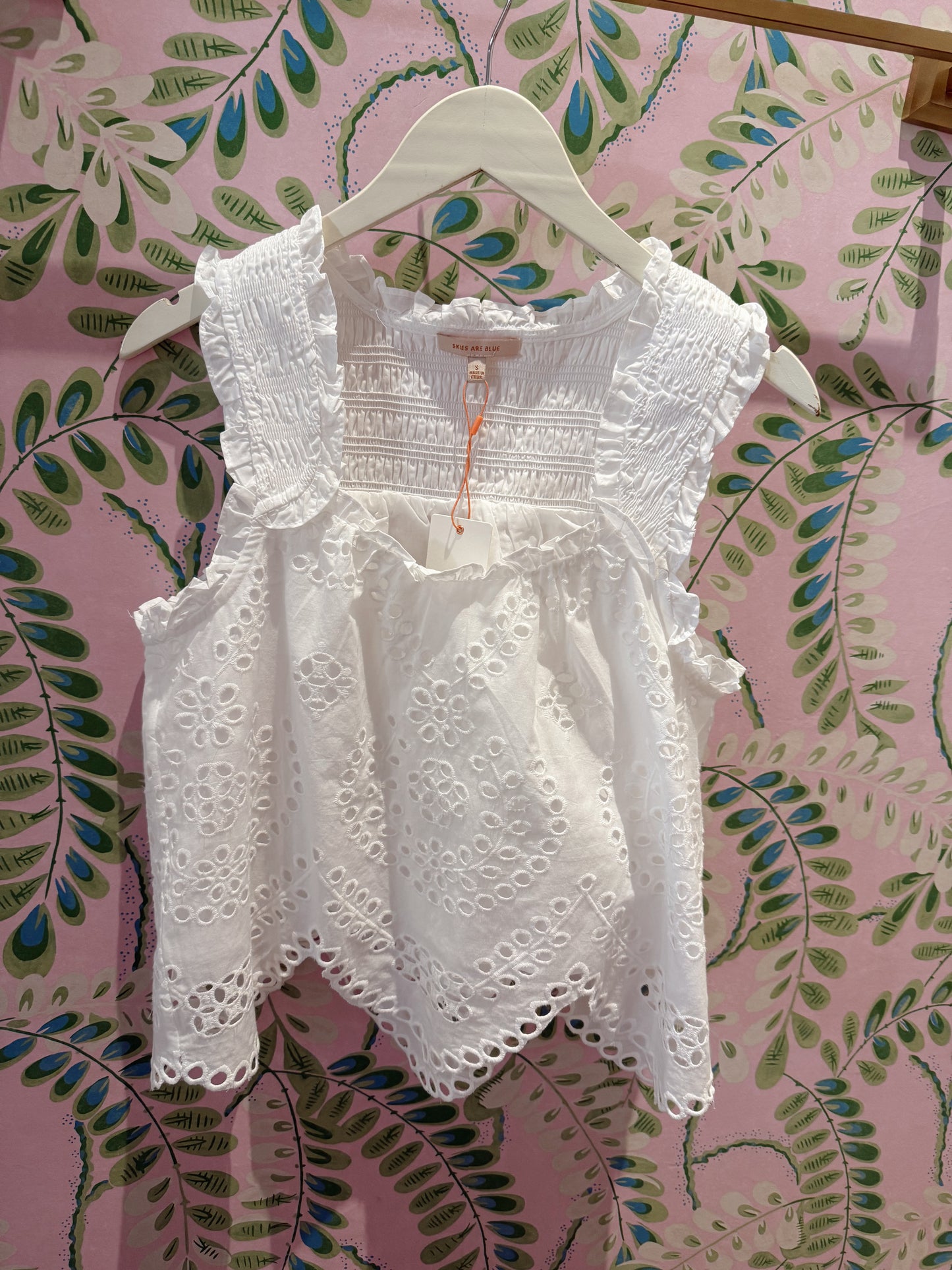 Scalloped Hem Eyelet Top - White