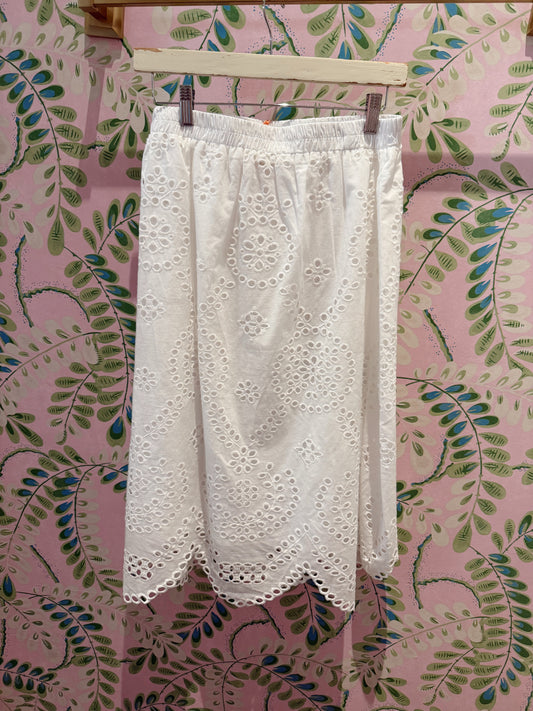 Scalloped Hem Eyelet Skirt- White