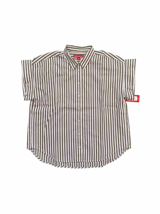 Oversized Striped Button Down Top- Frosted Moss