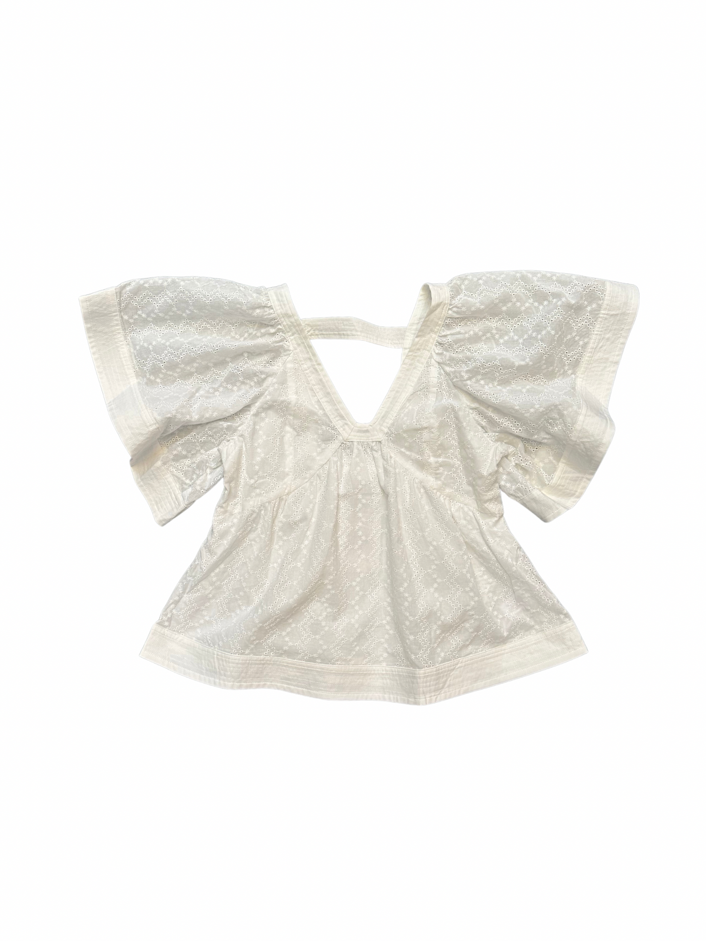 Top Stitch Detail V-Neck Eyelet Lace Blouse