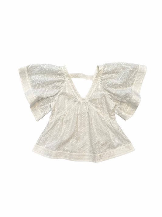 Top Stitch Detail V-Neck Eyelet Lace Blouse