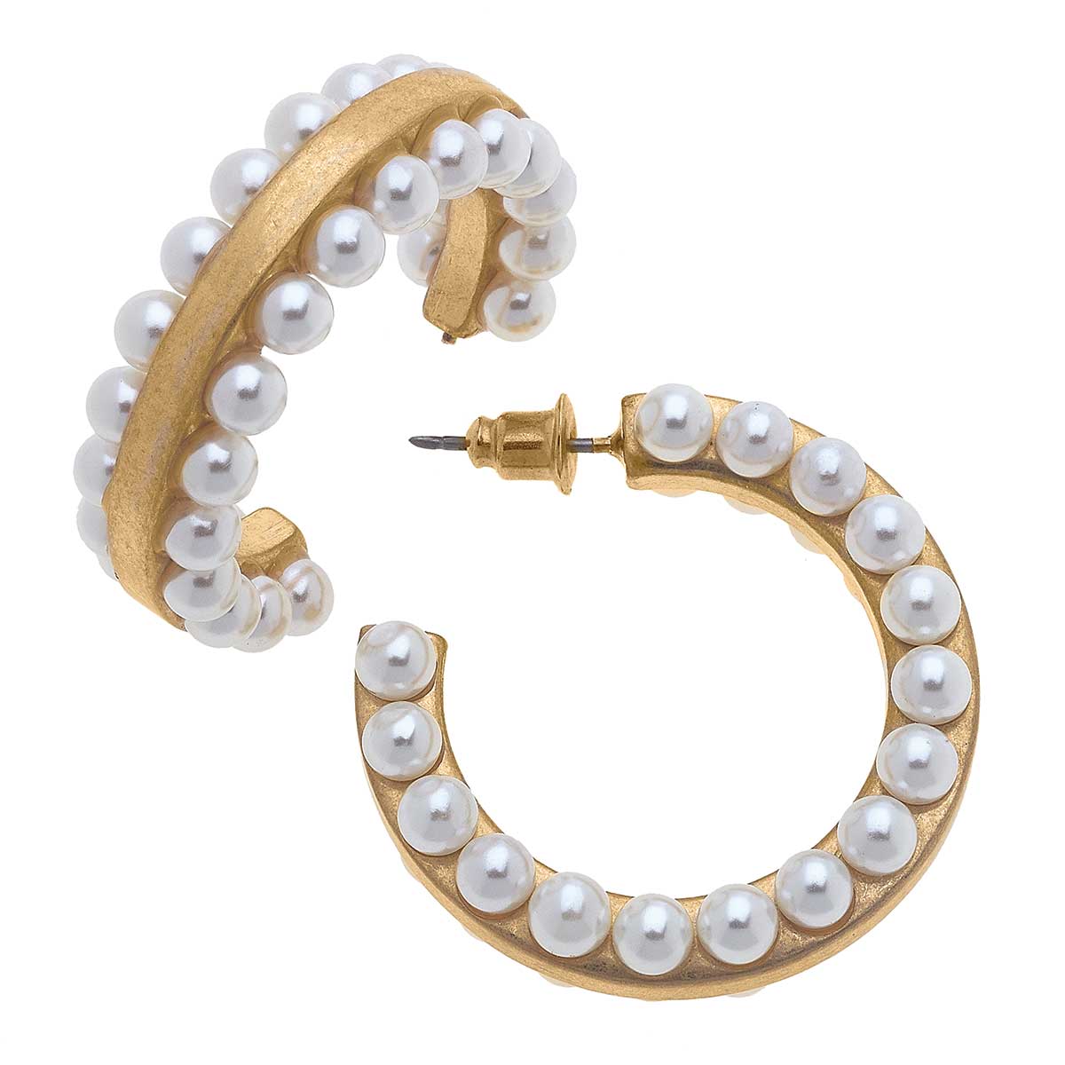 Ashlynn Pearl-Studded Hoop Earrings in Ivory