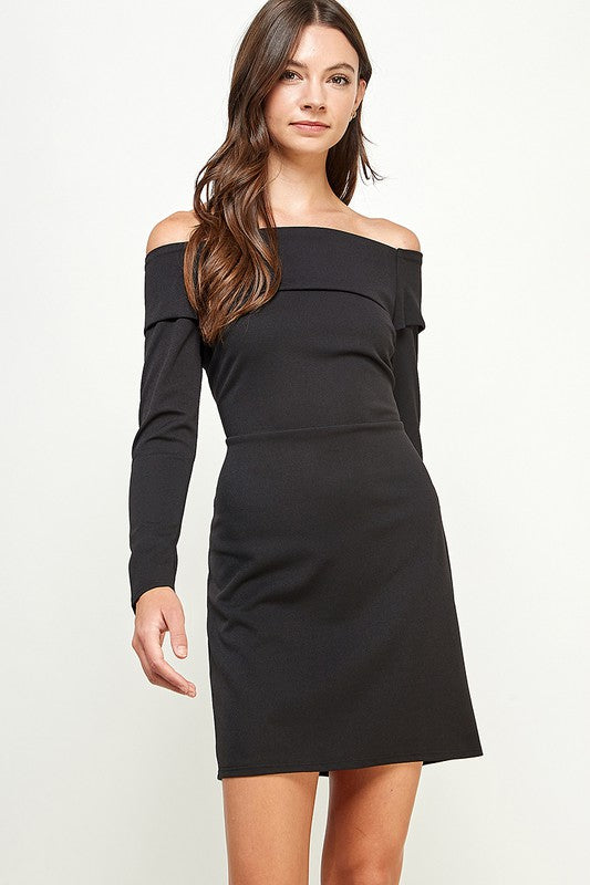 Long Sleeve Off Shoulder Dress - Black
