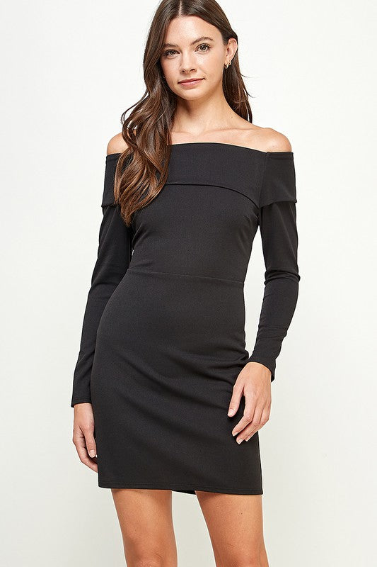 Long Sleeve Off Shoulder Dress - Black