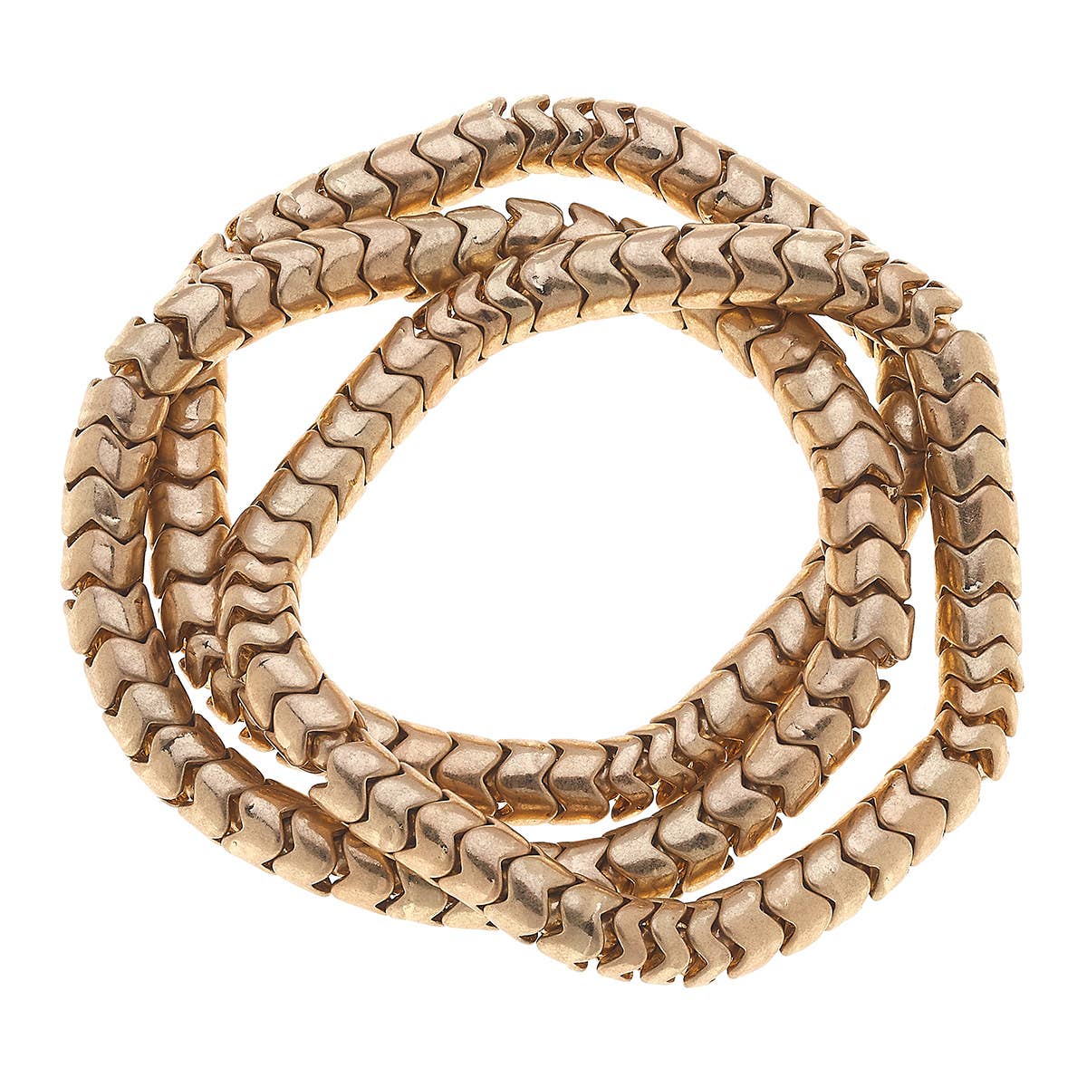 Kylie Chain Stretch Bracelets in Worn Gold (Set of 3)