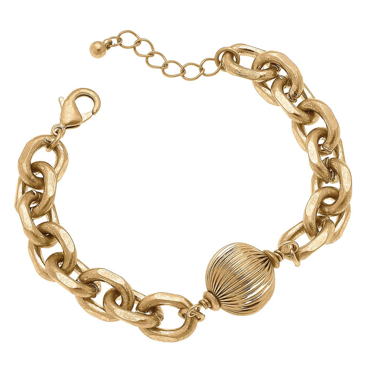 Carli Ribbed Metal Chunky Chain Bracelet in Worn Gold