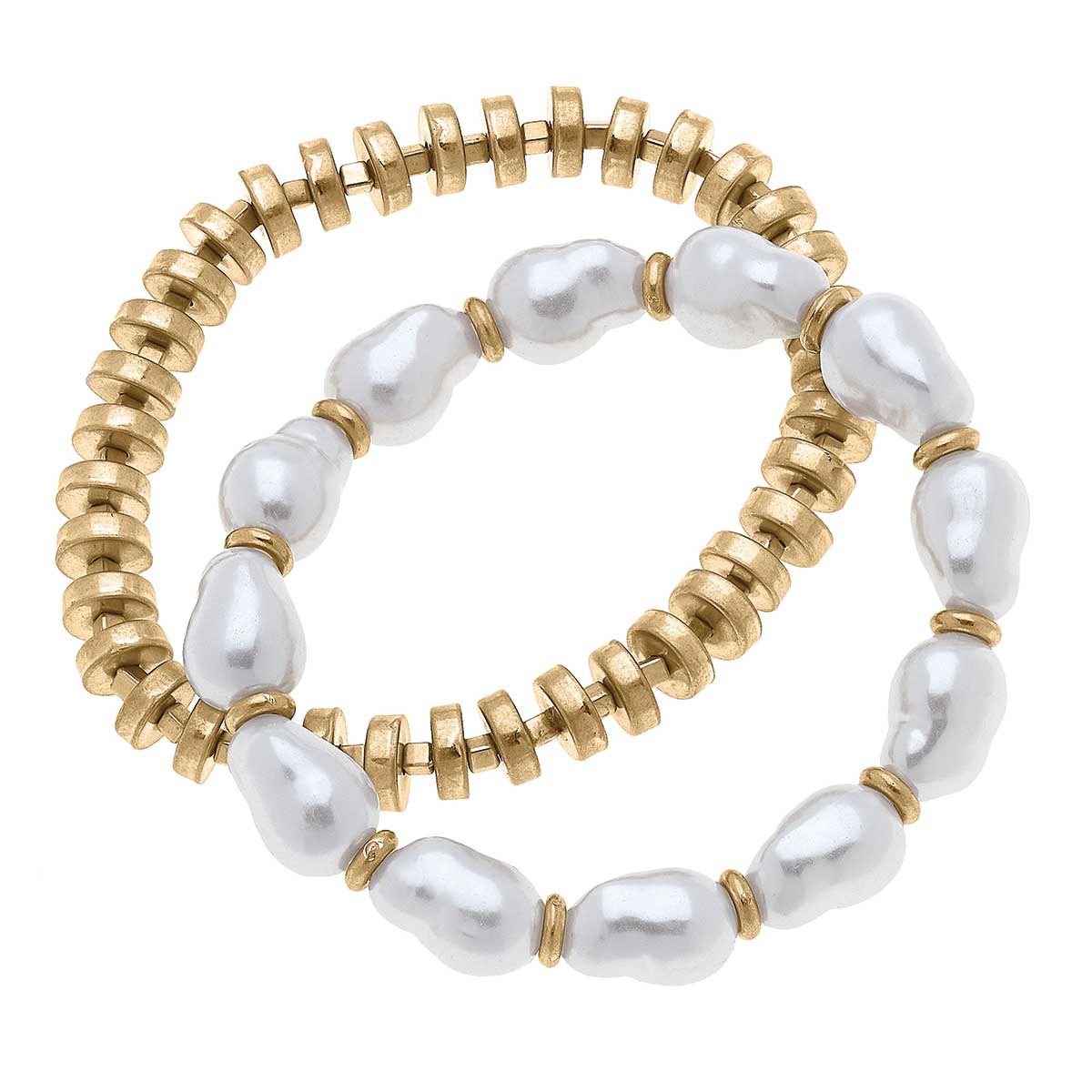 June Baroque Pearl & Beaded Bracelet Set in Ivory
