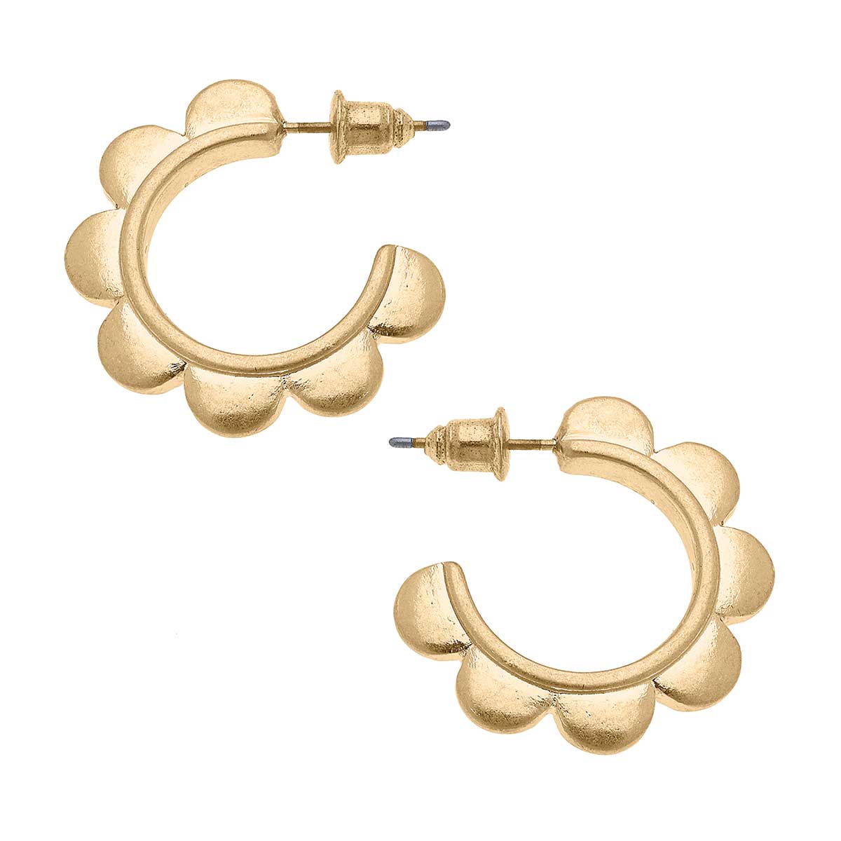 Caroline Scalloped Hoop Earrings in Worn Gold