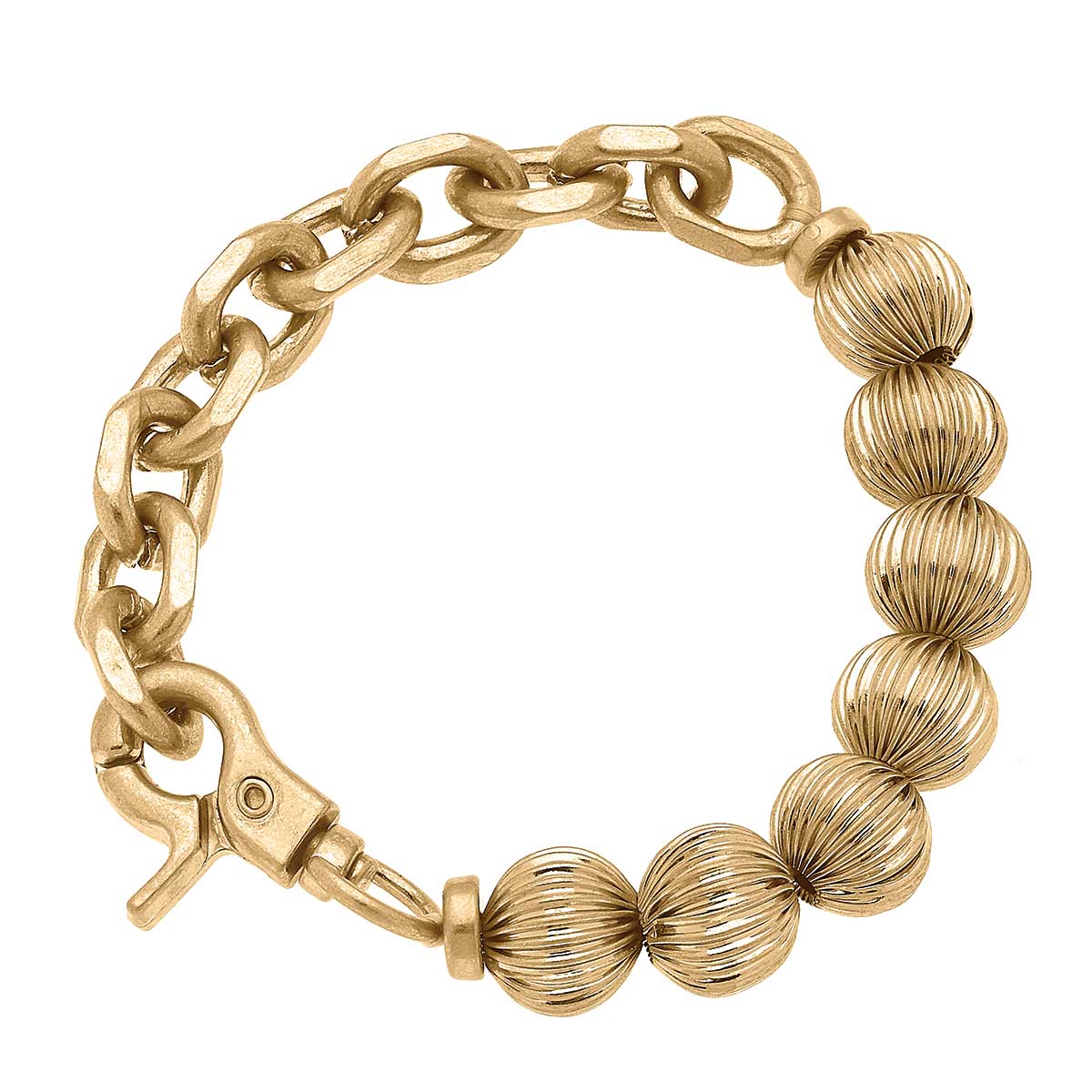 Mila Ribbed Metal Chunky Chain Bracelet in Worn Gold