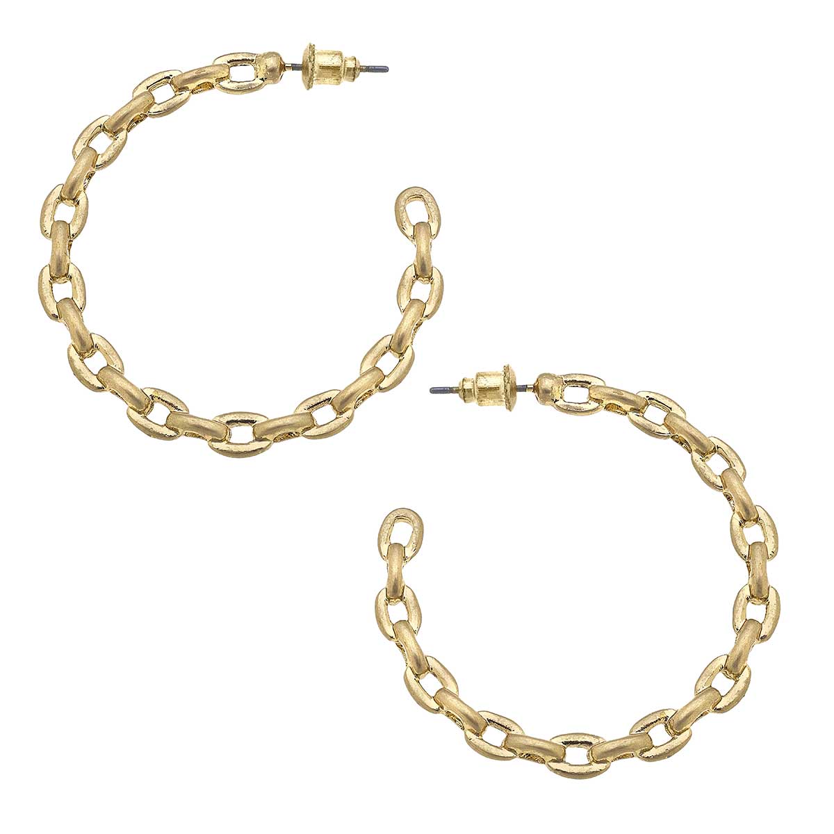 Trish Frozen Chain Link Hoop Earrings Worn Gold
