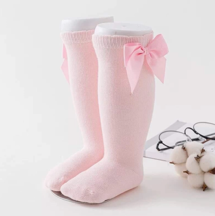 Girls Knee High Bow Socks - Pink