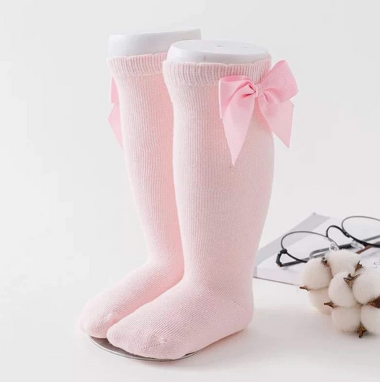 Girls Knee High Bow Socks - Pink