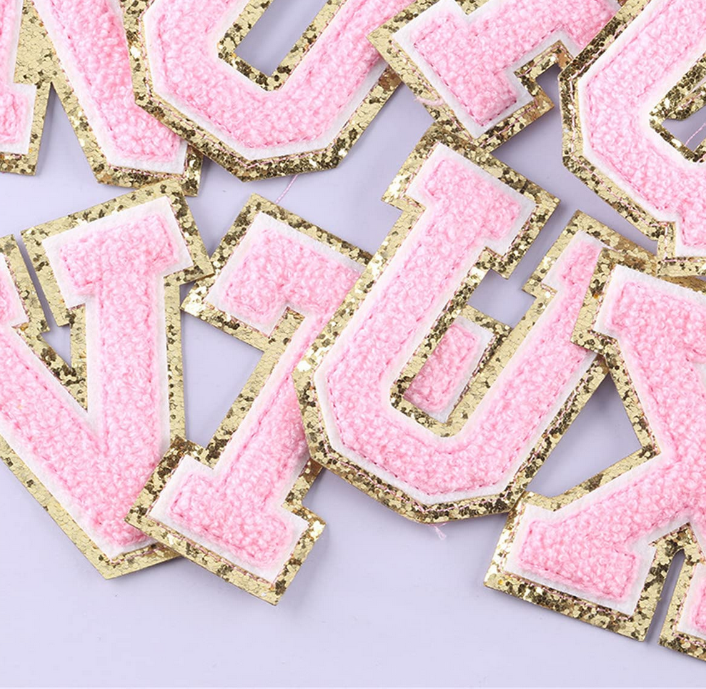 Hot Pink Iron-On Glitter Varsity Letter Patches