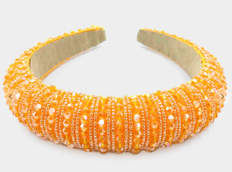 Beaded Padded Headband - Orange