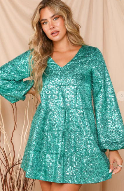Sequin Tiered Mini Dress - Green