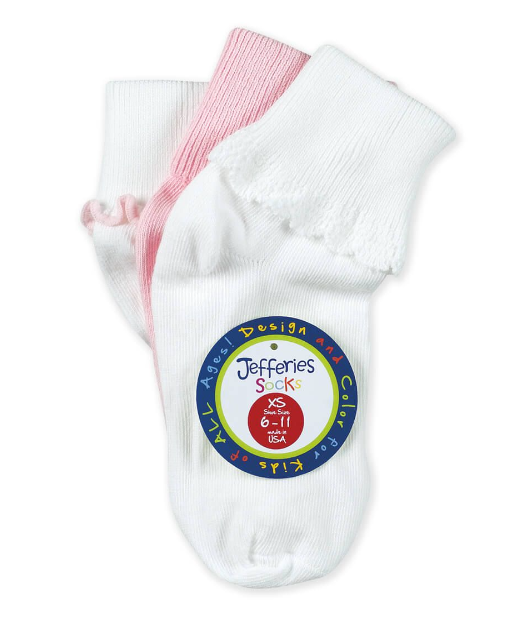 JEFFERIES SOCKS TINY TRIM CUFF - 3 PACK (PINK)