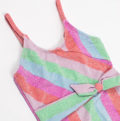One Piece Faux Wrap Swimsuit - Shimmer Rainbow