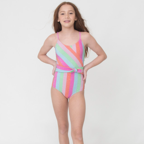 One Piece Faux Wrap Swimsuit - Shimmer Rainbow