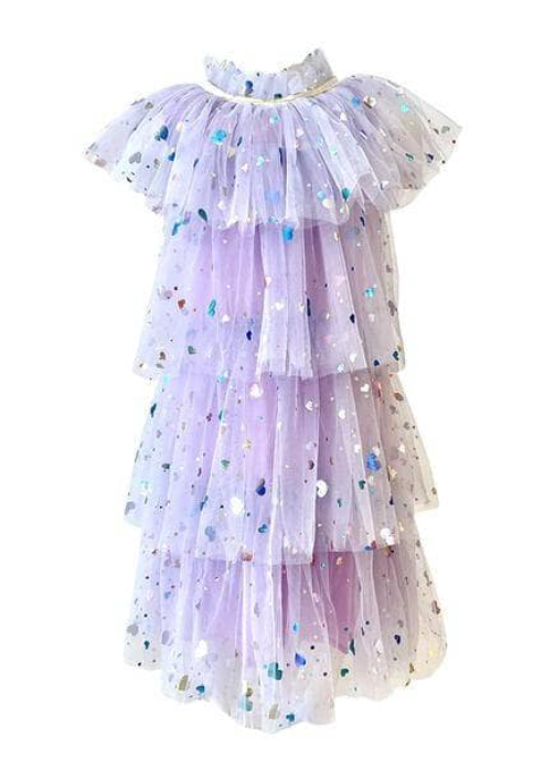 Foil Hearts Tulle Dress - Lavender