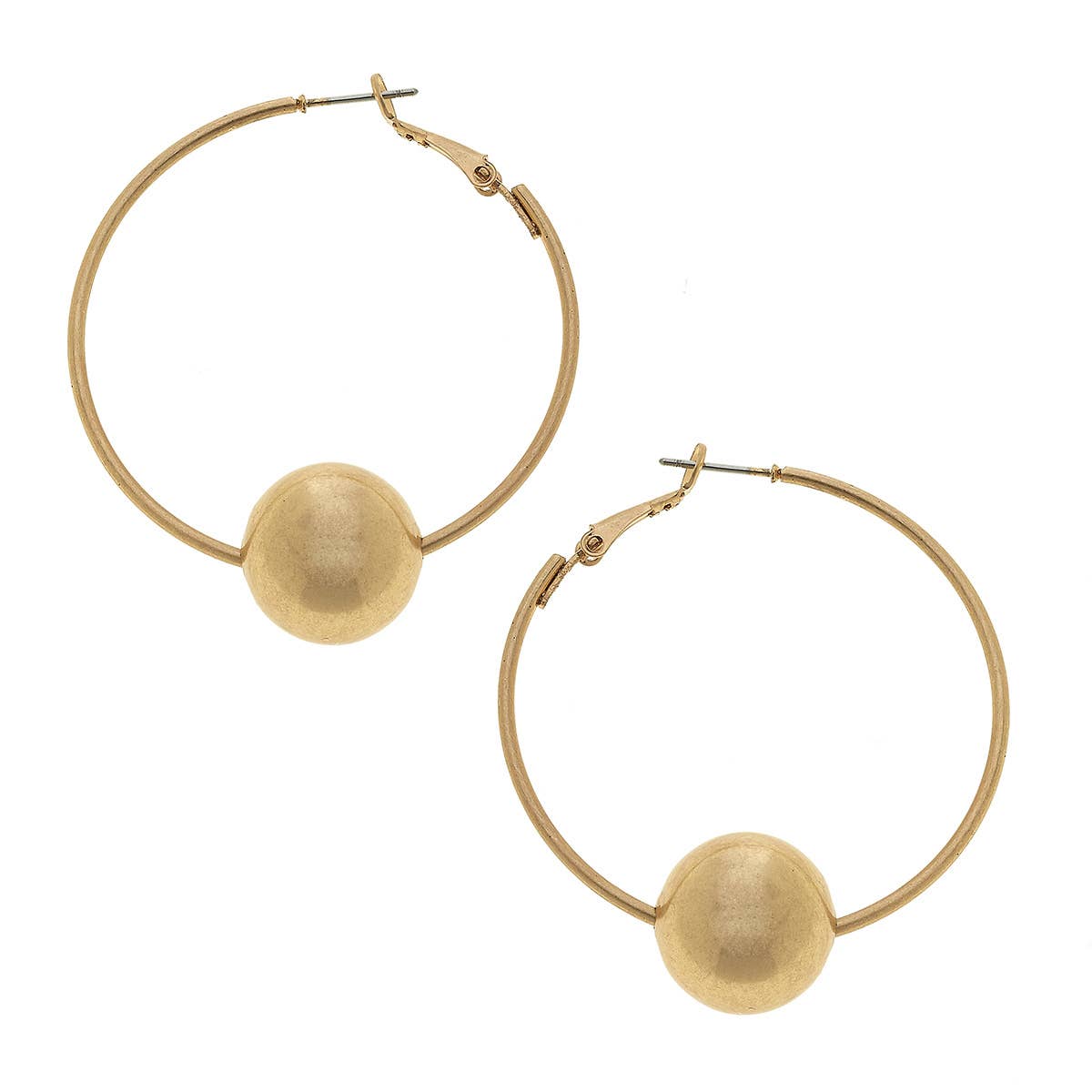 Lizzie Threaded Ball Bead Hoop Earrings in Worn Gold