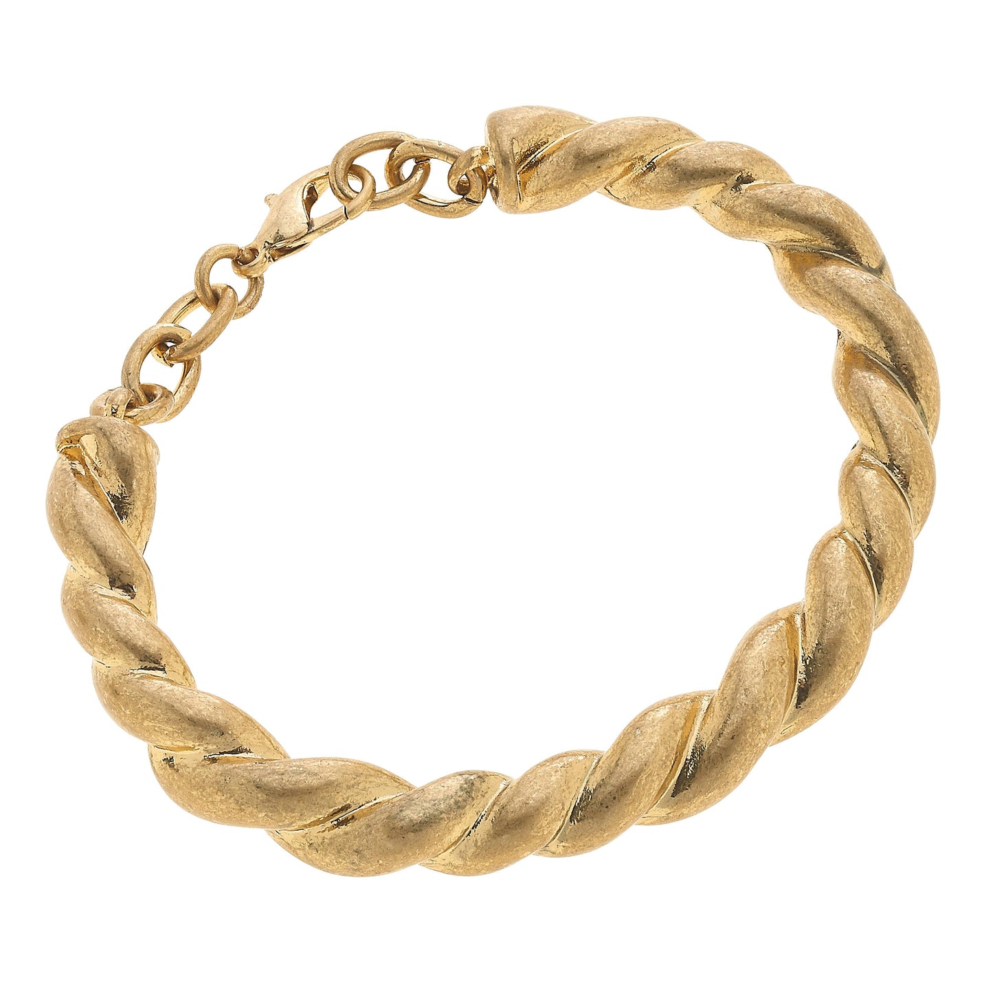 Noemi Frozen Twisted Chain Bangle in Worn Gold