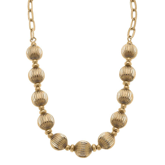 Jade Ribbed Metal Chain Link Necklace in Worn Gold