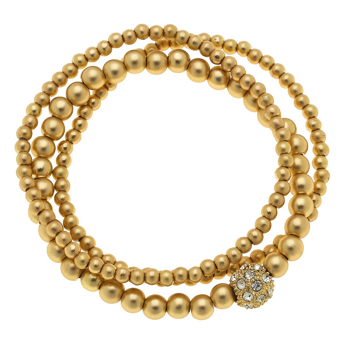 Juni Pavé Ball Bead Bracelets in Matte Gold (Set of 3)