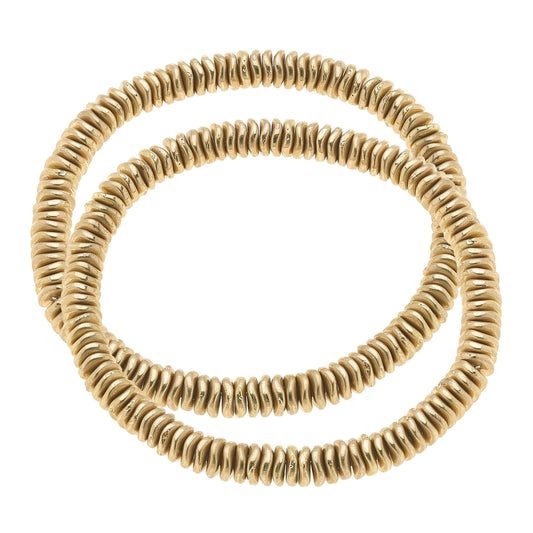 Stevie Metal Bead Bracelets in Worn Gold (Set of 2)