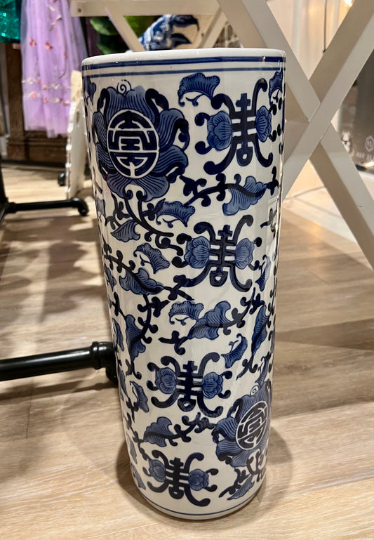 Blue and White Umbrella Stand & Vase